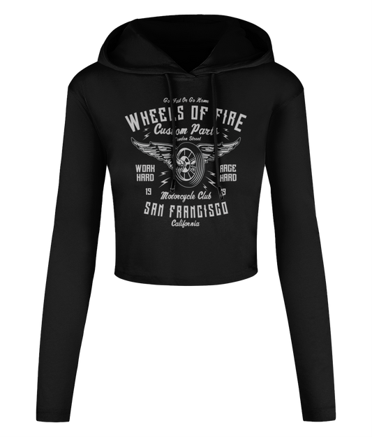 Wheels Of Fire - Kurzes T-Shirt mit Kapuze für Damen