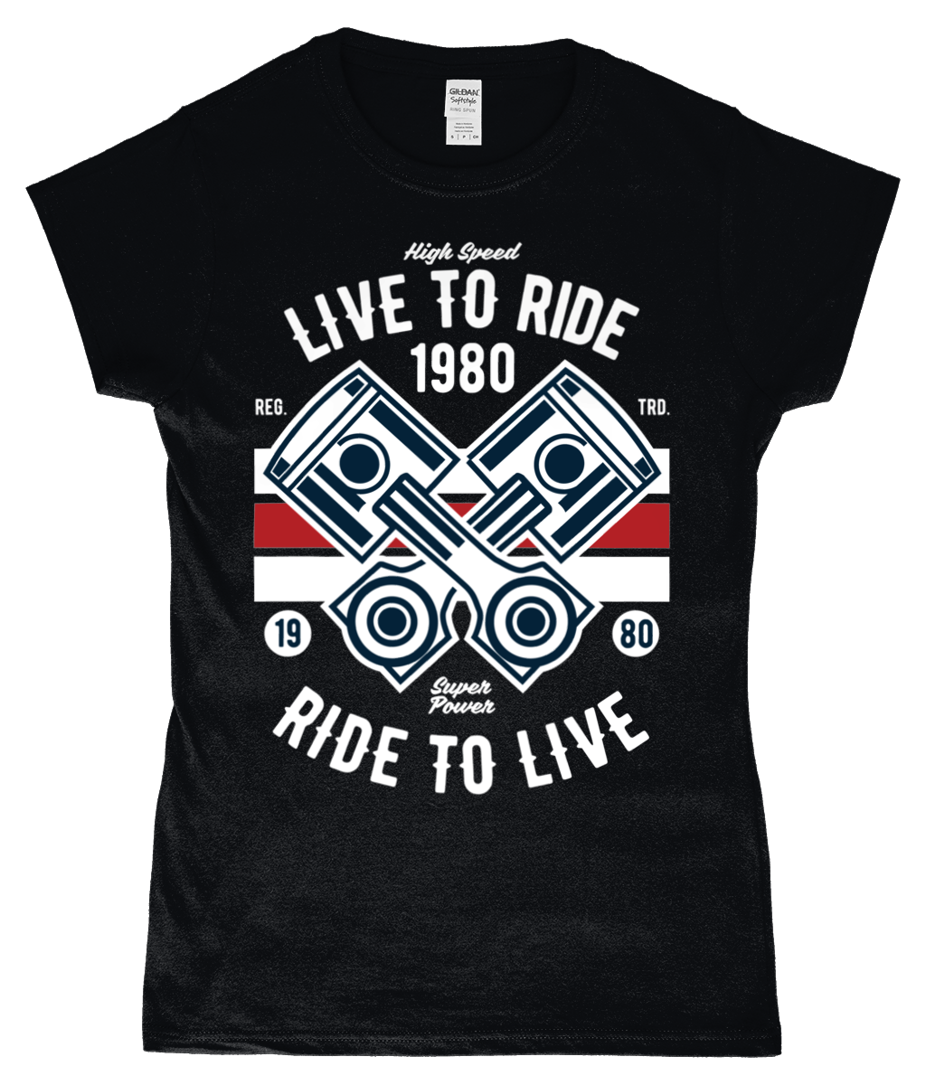 Live To Ride 1980 - Gildan SoftStyle® Ladies Fitted Ringspun T-Shirt - Vitesse T-Shirts UK