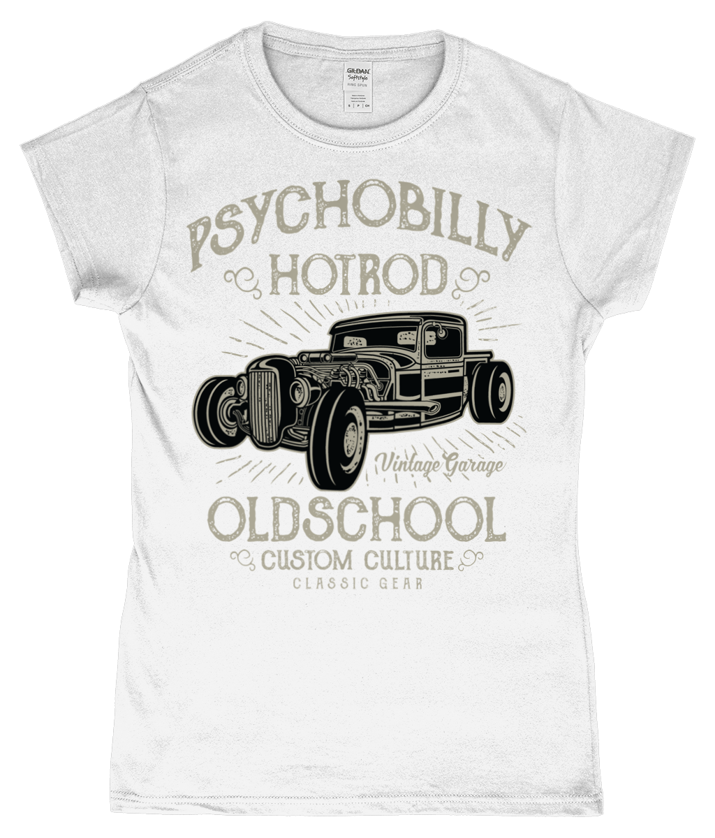 Psychobilly Hotrod – Gildan SoftStyle® Ladies Fitted Ringspun T-Shirt - Vitesse T-Shirts UK