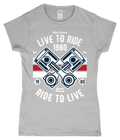 Live To Ride 1980 - Gildan SoftStyle® Ladies Fitted Ringspun T-Shirt - Vitesse T-Shirts UK