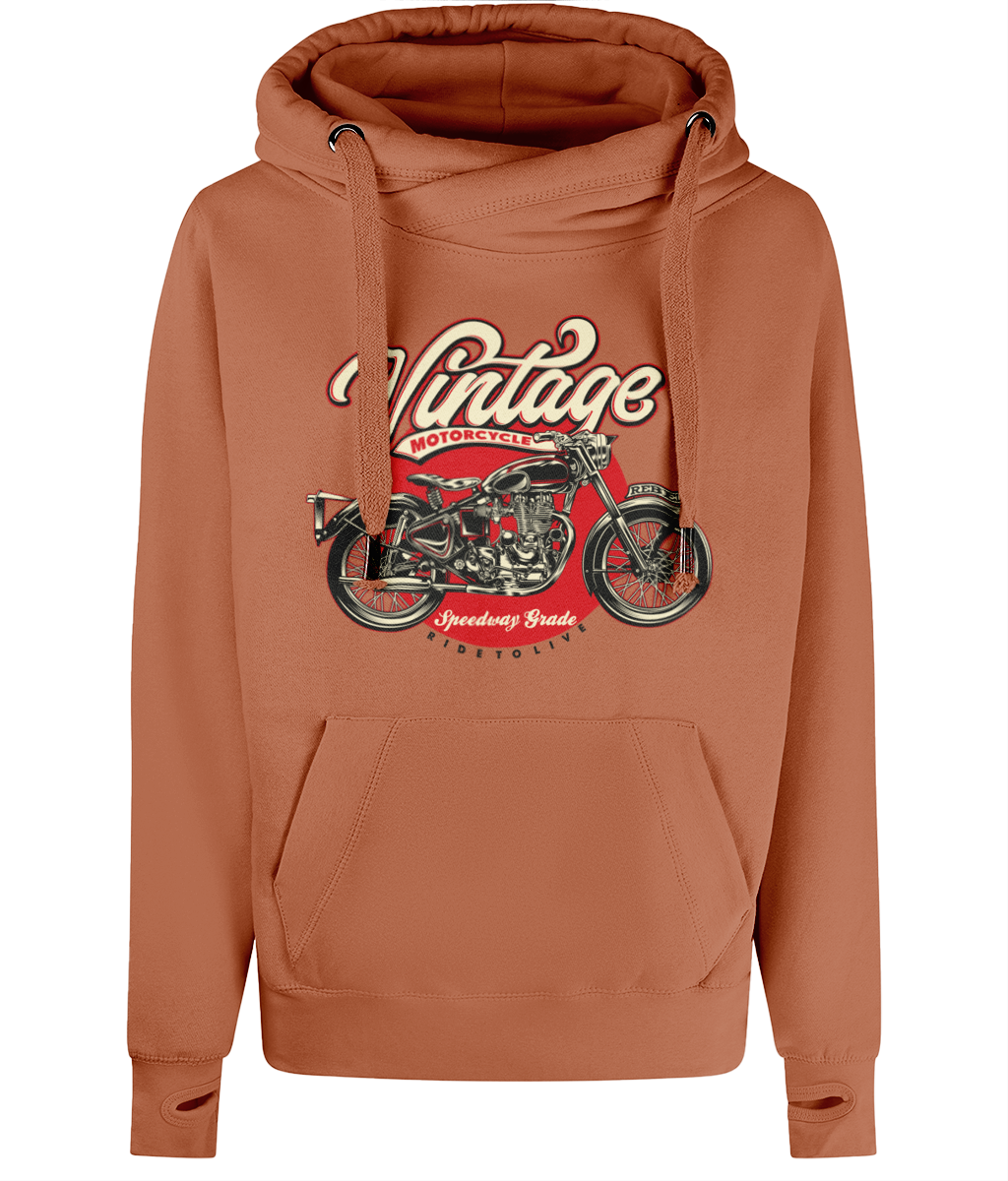 Vintage Motorcycle - AWDis Cross Neck Hoodie