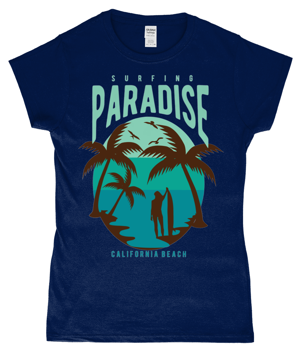 Surfing Paradise California Beach - Gildan SoftStyle® Ladies Fitted Ringspun T-Shirt