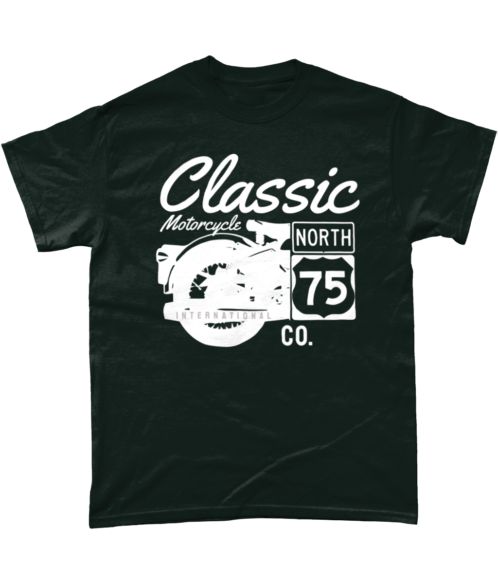 T-shirt en coton épais Gildan - Moto classique 75 blanc