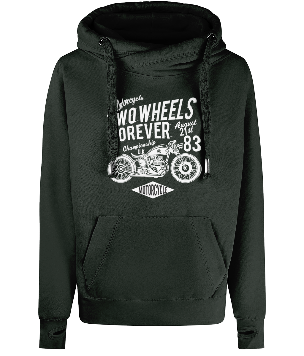 Two Wheels Forever White - AWDis Cross Neck Hoodie