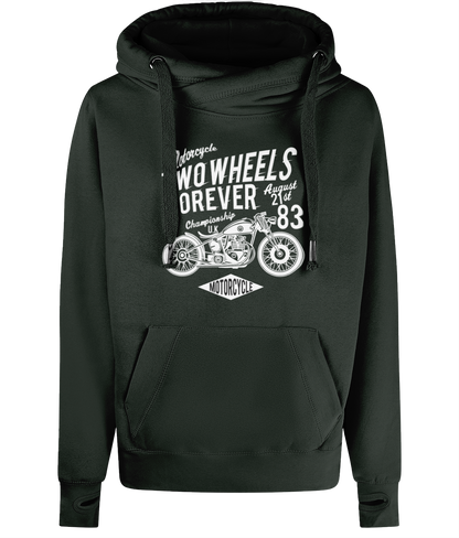 Two Wheels Forever White - AWDis Cross Neck Hoodie