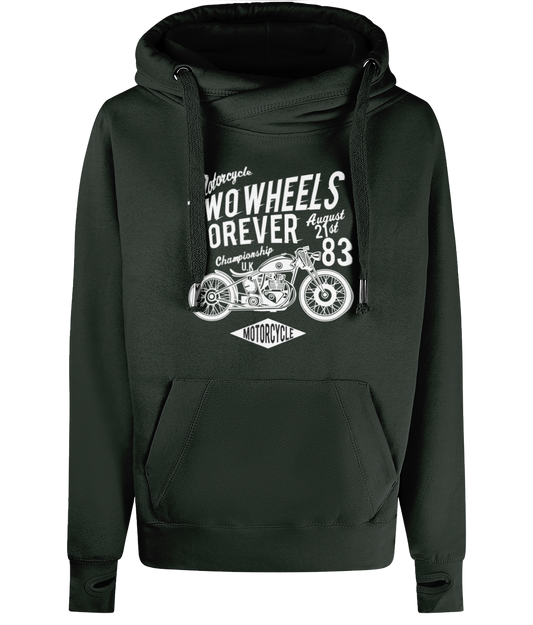 Two Wheels Forever White - AWDis Cross Neck Hoodie