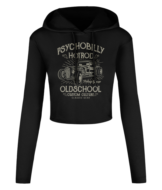 Psychobilly Hotrod - Women's Cropped Hooded T-shirt