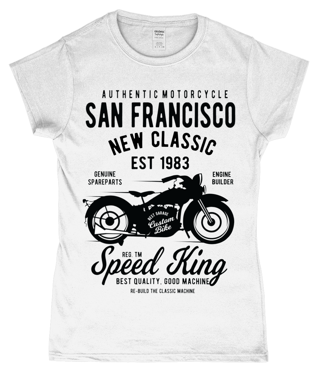 San Francisco Motorrad - Gildan SoftStyle® tailliertes ringgesponnenes T-Shirt für Damen