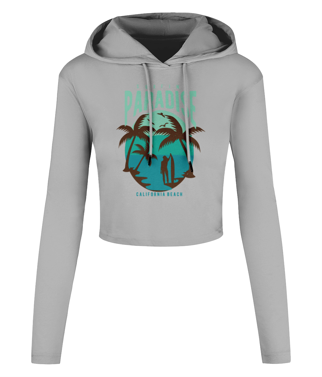 Surfing Paradise California Beach - Women's Cropped Hooded T-shirt