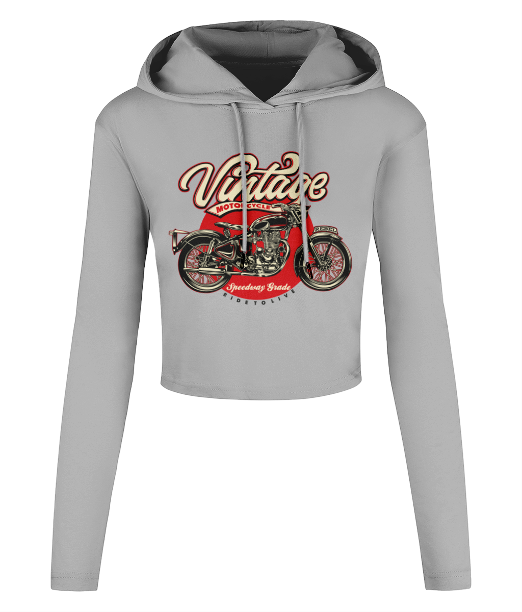 Vintage Motorcycle - Women's Cropped Hooded T-shirt