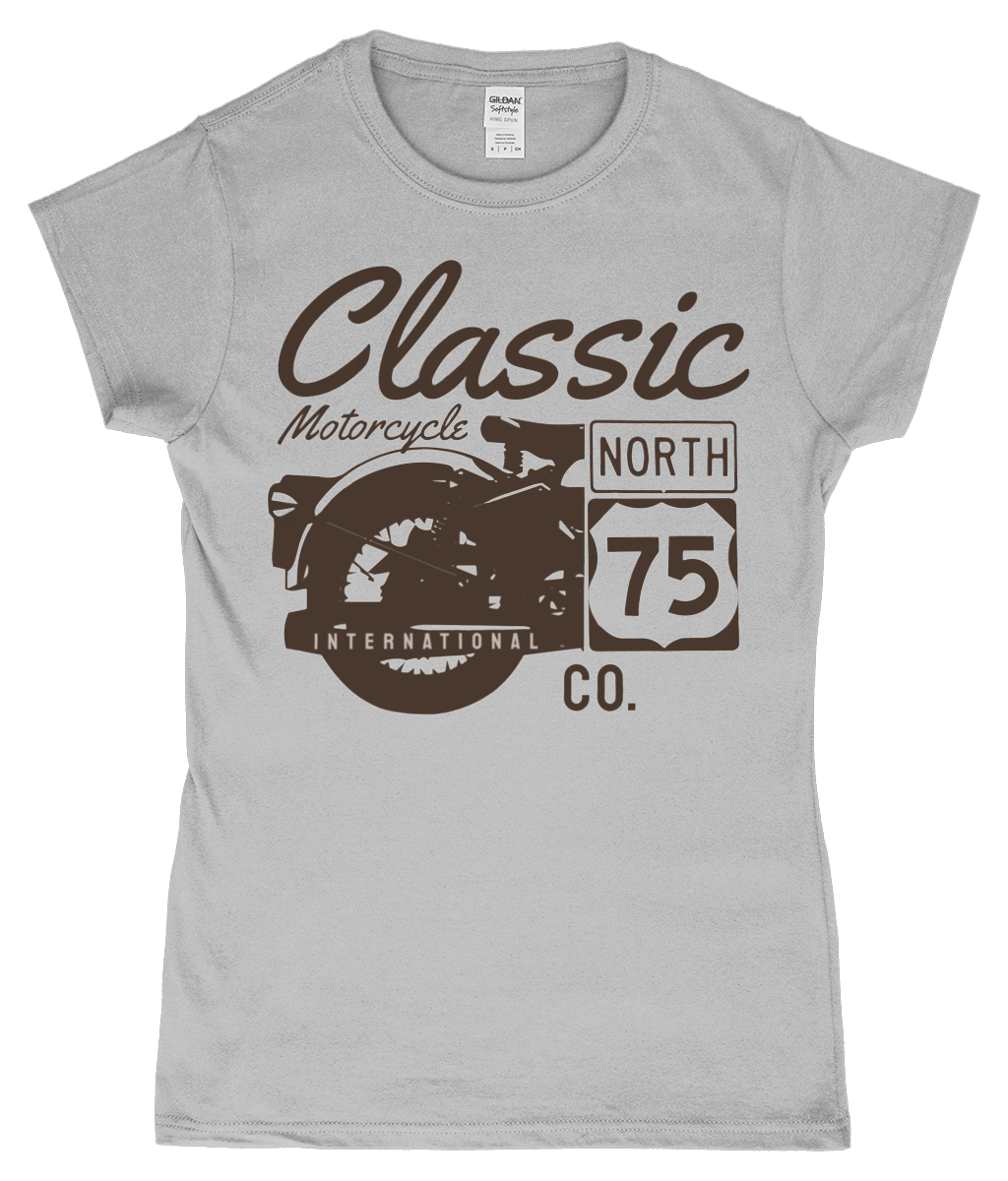 Classic Motorcycle 75 Schwarz - Gildan SoftStyle® Tailliertes ringgesponnenes T-Shirt für Damen