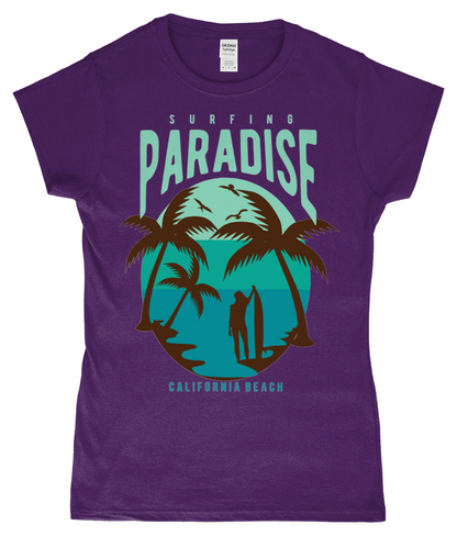 Surfing Paradise California Beach - Gildan SoftStyle® Ladies Fitted Ringspun T-Shirt