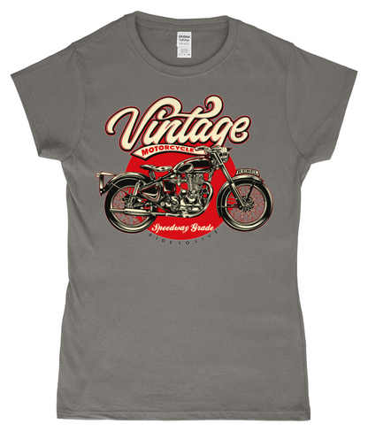 Moto vintage - T-shirt ajusté en fil filé à anneaux SoftStyle® pour femme