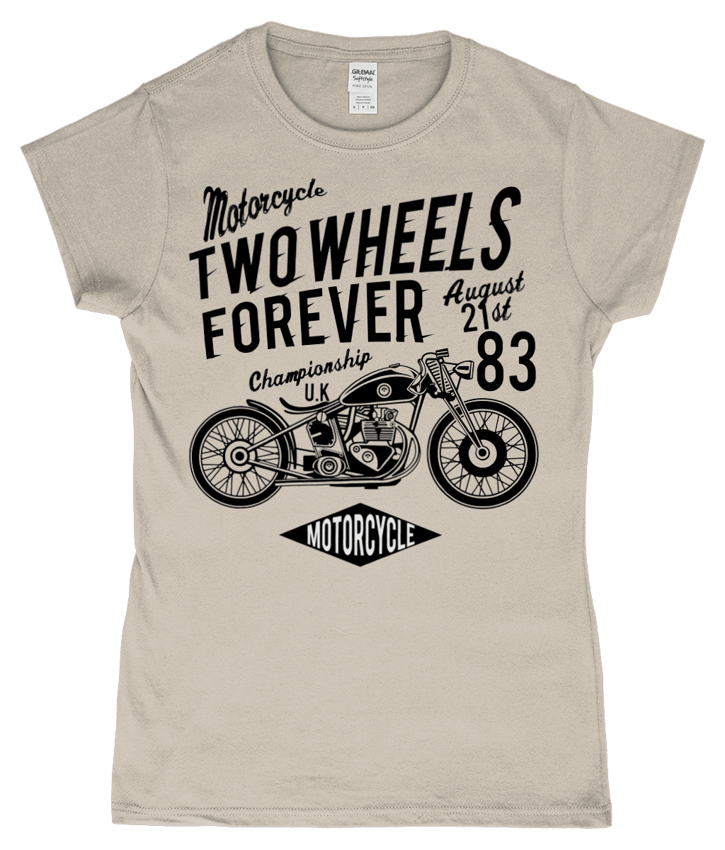 Two Wheels Forever Black – Gildan SoftStyle® Ladies Fitted Ringspun T-Shirt - Vitesse T-Shirts UK