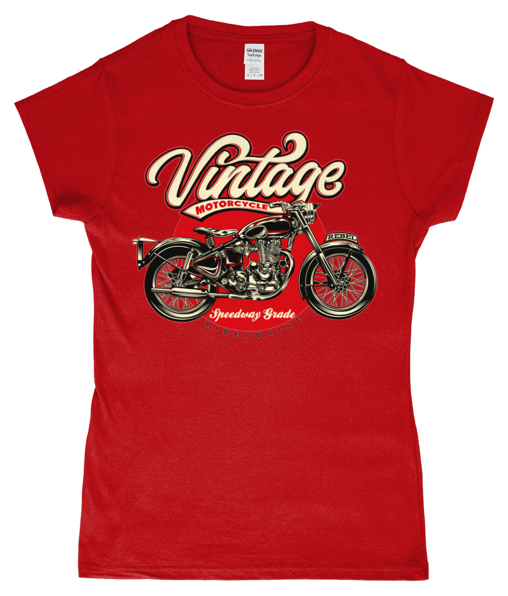 Moto vintage - T-shirt ajusté en fil filé à anneaux SoftStyle® pour femme