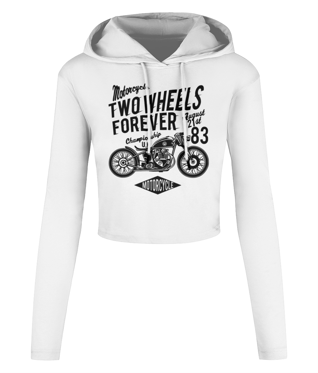 Two Wheels Forever Black - Women's Cropped Hooded T-shirt