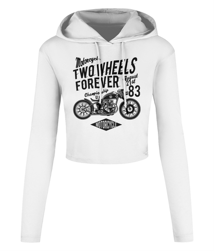 Two Wheels Forever Black - Women's Cropped Hooded T-shirt