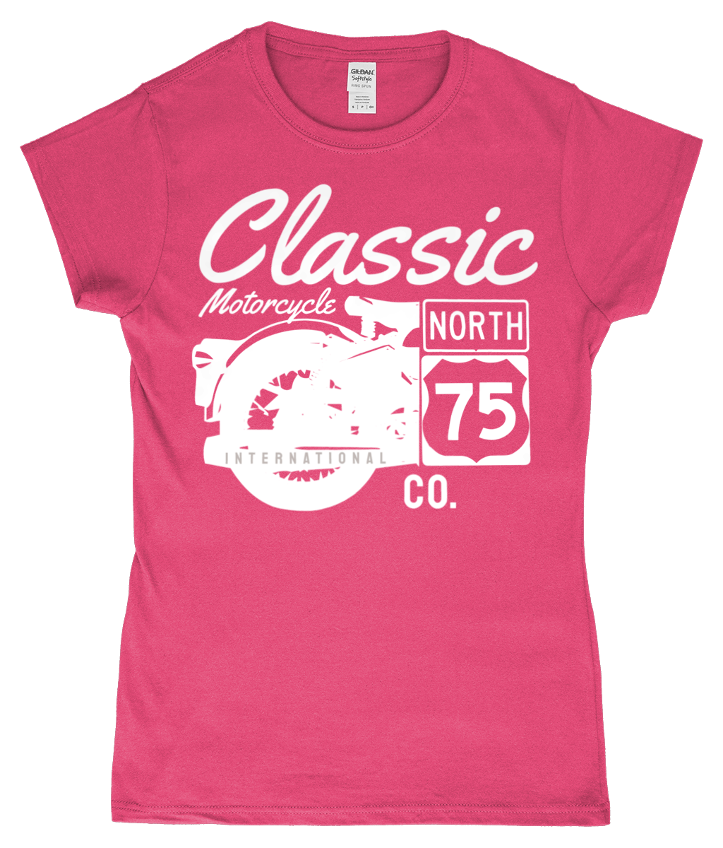 T-shirt ajusté en fil filé à anneaux pour femme Gildan SoftStyle® - Classic Motorcycle 75 Blanc