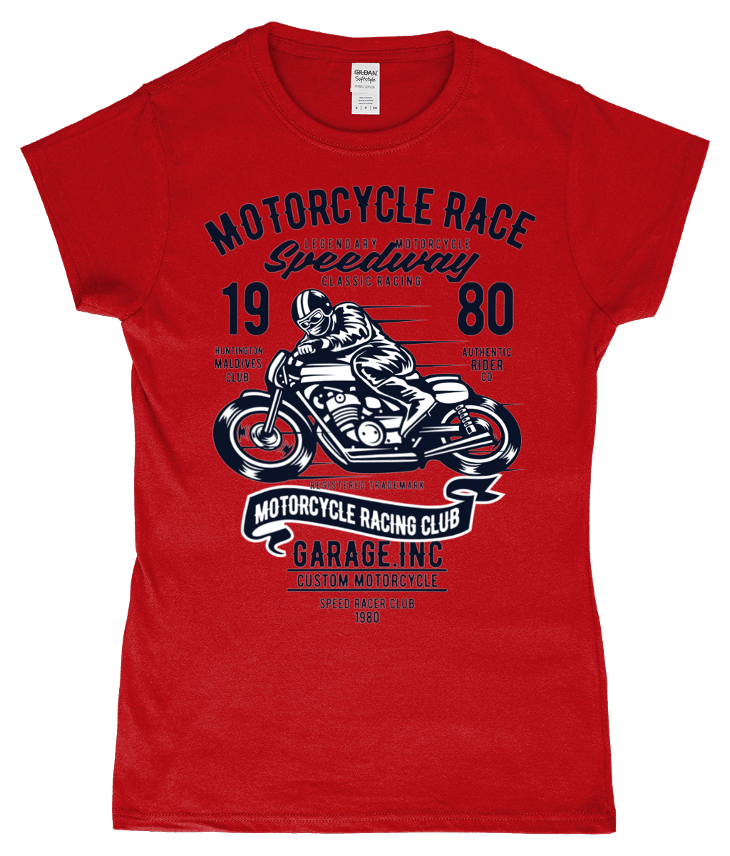 Motorcycle Race - SoftStyle Ladies Fitted Ringspun T-Shirt