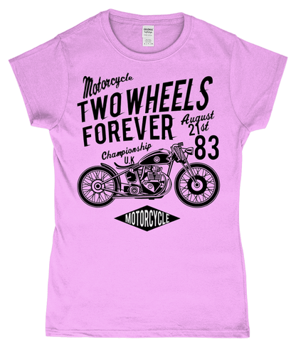 Two Wheels Forever Black – Gildan SoftStyle® Ladies Fitted Ringspun T-Shirt - Vitesse T-Shirts UK