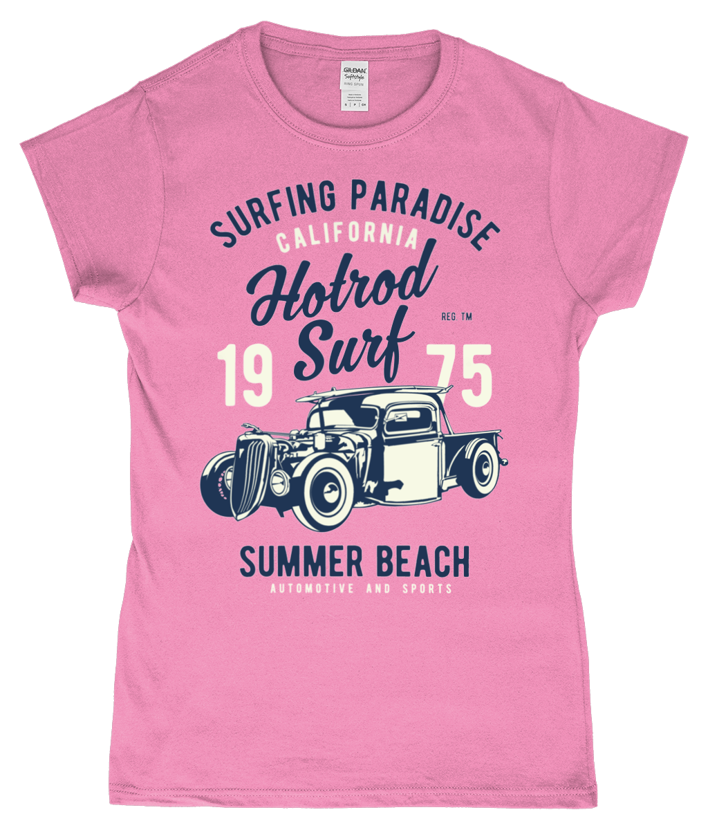 Hotrod Surf - T-shirt ajusté Gildan SoftStyle® pour femme en fil filé à l'anneau