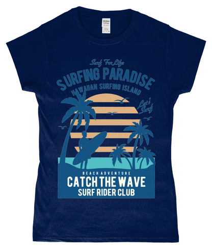 Surfing Paradise - T-shirt ajusté en fil filé à l'anneau pour femme SoftStyle