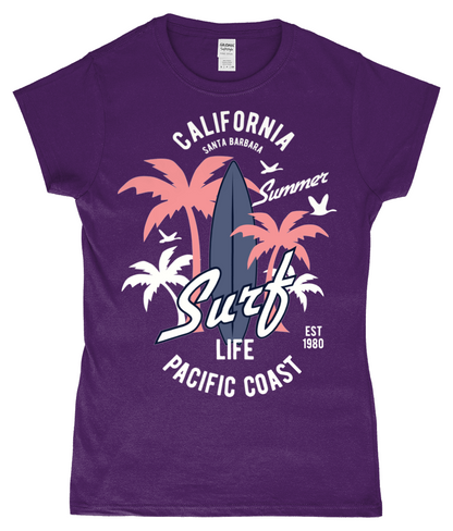 California Surf - T-shirt ajusté Gildan SoftStyle® pour femme en fil filé à l'anneau