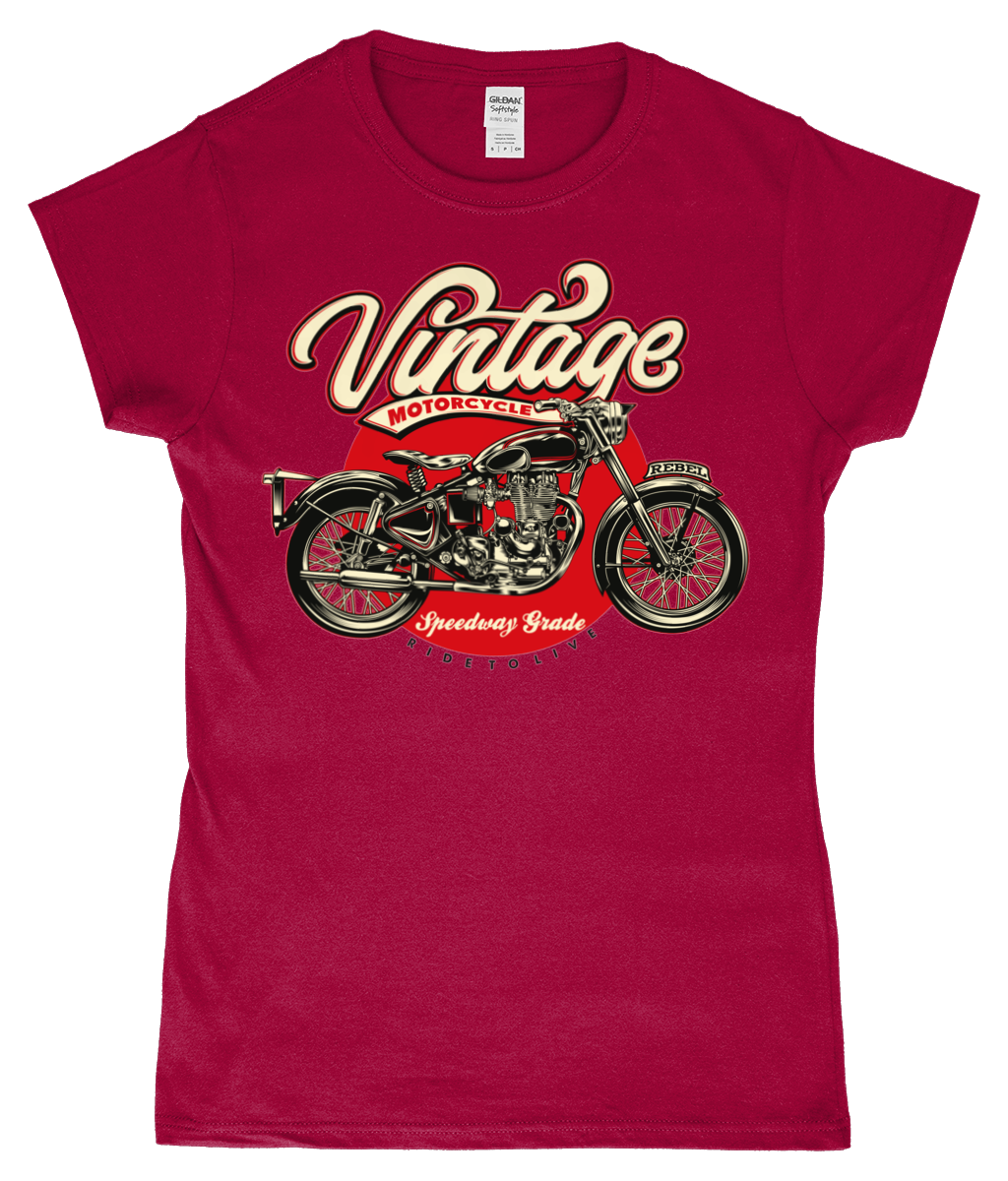 Vintage Motorcycle - SoftStyle® Ladies Fitted Ringspun T-Shirt