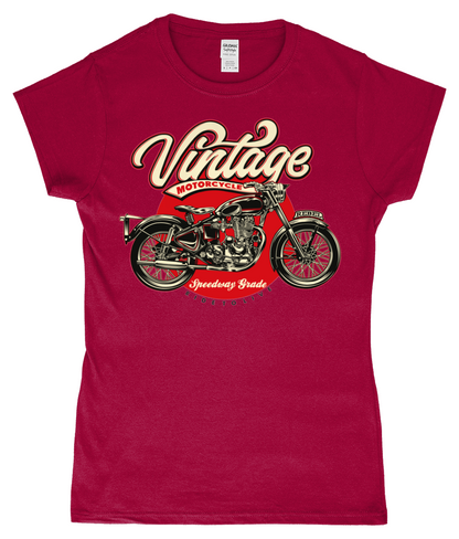 Moto vintage - T-shirt ajusté en fil filé à anneaux SoftStyle® pour femme