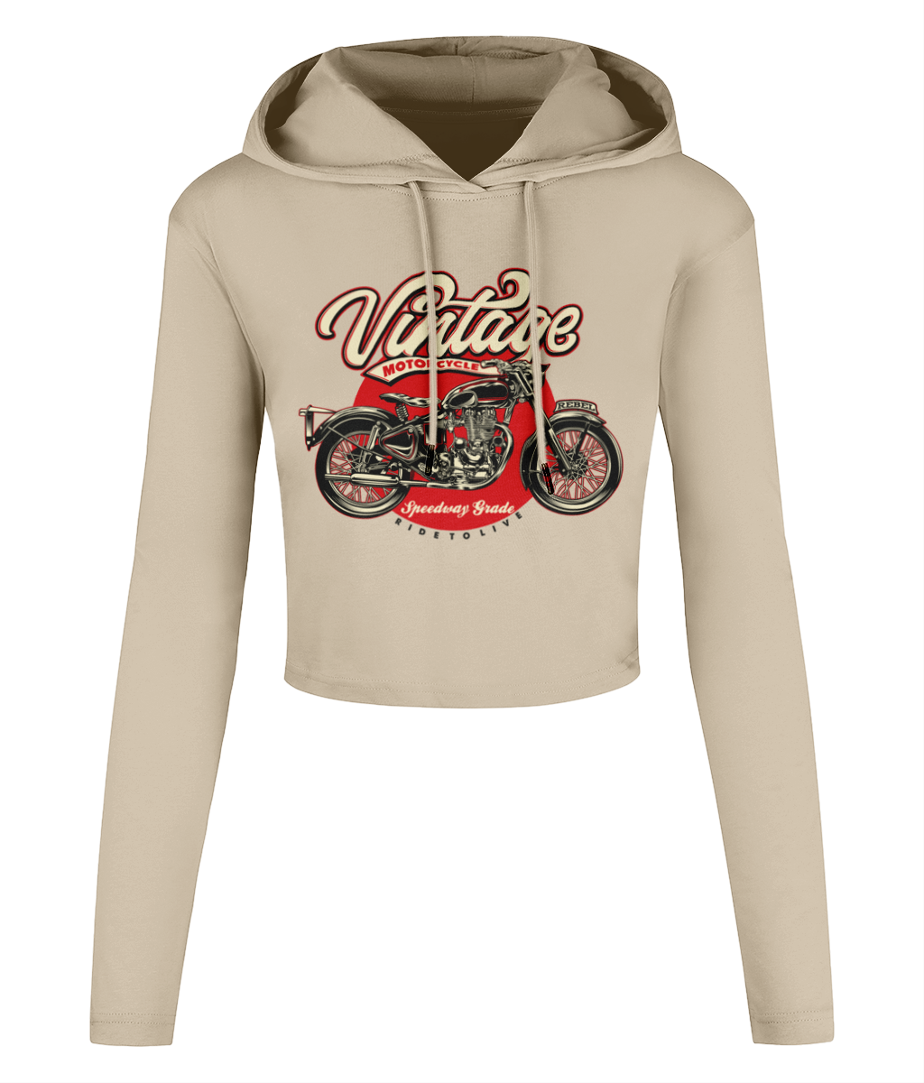 Vintage Motorcycle - Women's Cropped Hooded T-shirt - Vitesse T-Shirts UK