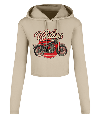 Vintage Motorrad - Kurzes T-Shirt mit Kapuze für Damen