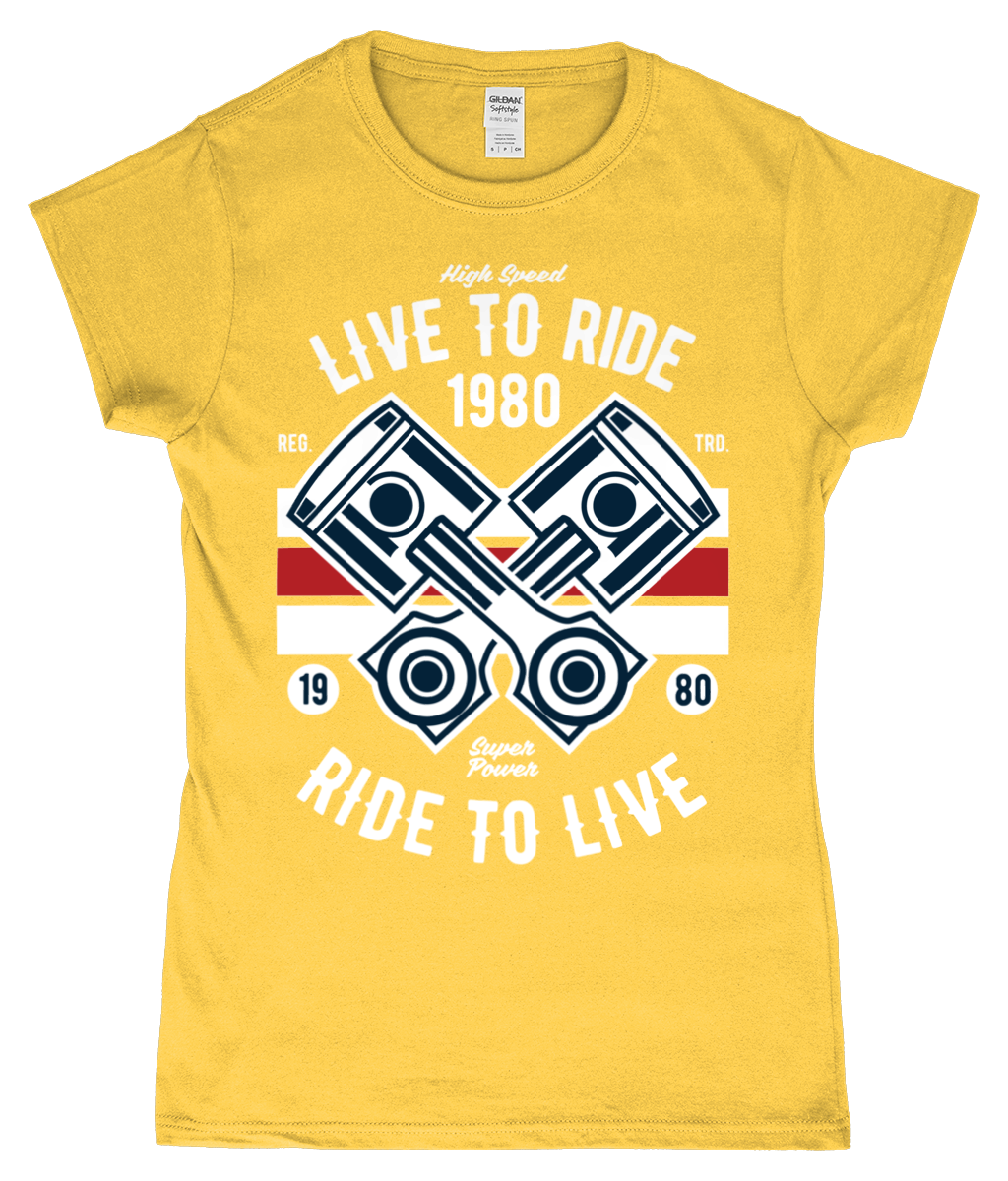 Live To Ride 1980 - Gildan SoftStyle® Ladies Fitted Ringspun T-Shirt - Vitesse T-Shirts UK