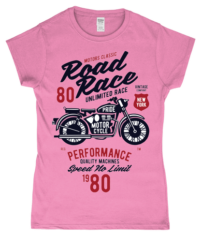 T-shirt ajusté en fil filé pour femme - Course de moto sur route - SoftStyle