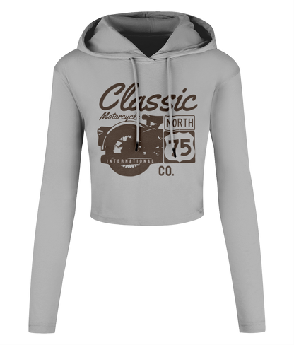 Classic Motorcycle 75 Black - Women's Cropped Hooded T-shirt