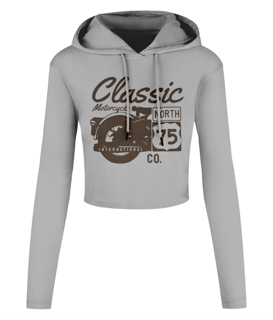 Classic Motorcycle 75 Black - Women's Cropped Hooded T-shirt