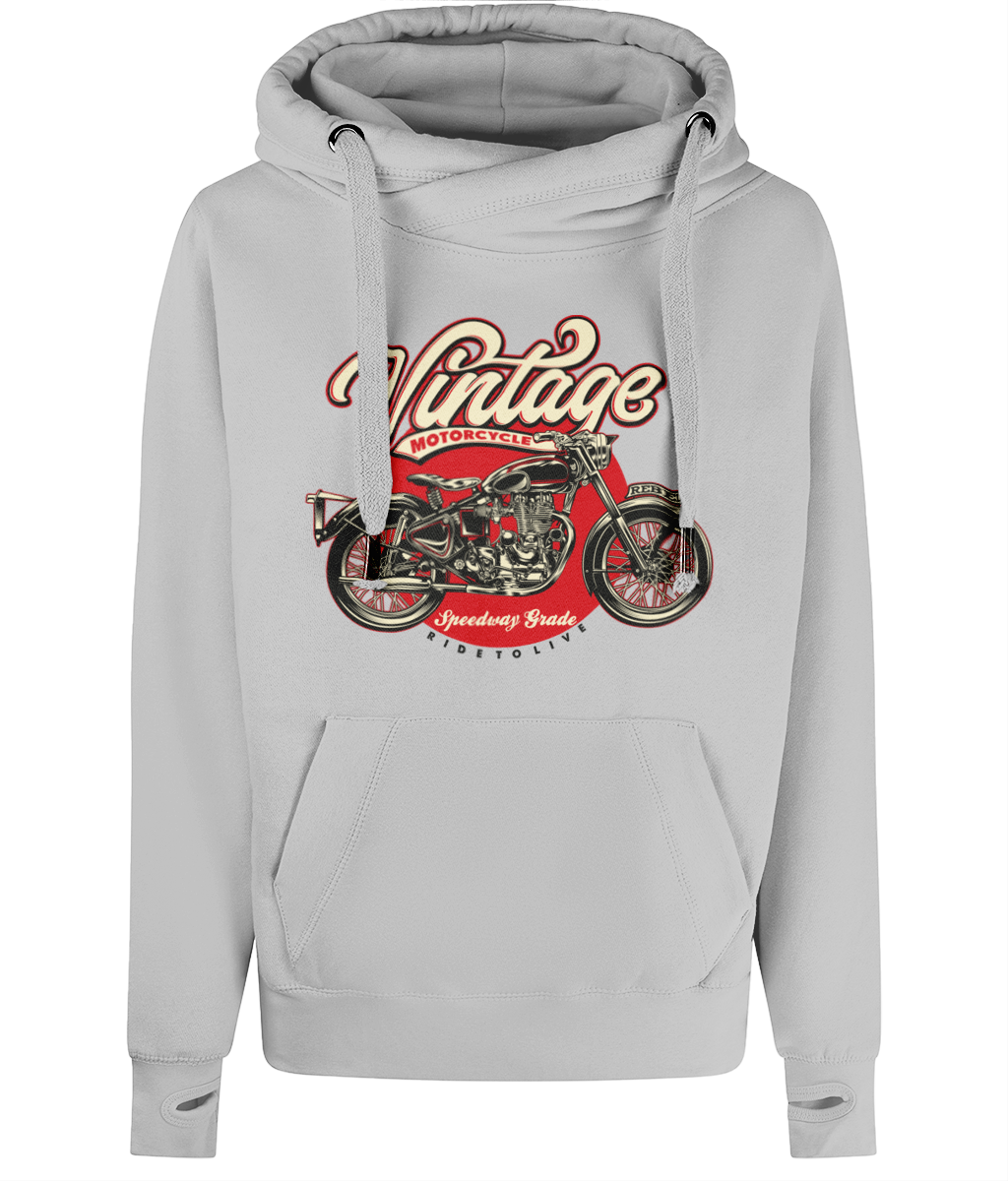 Vintage Motorcycle - AWDis Cross Neck Hoodie