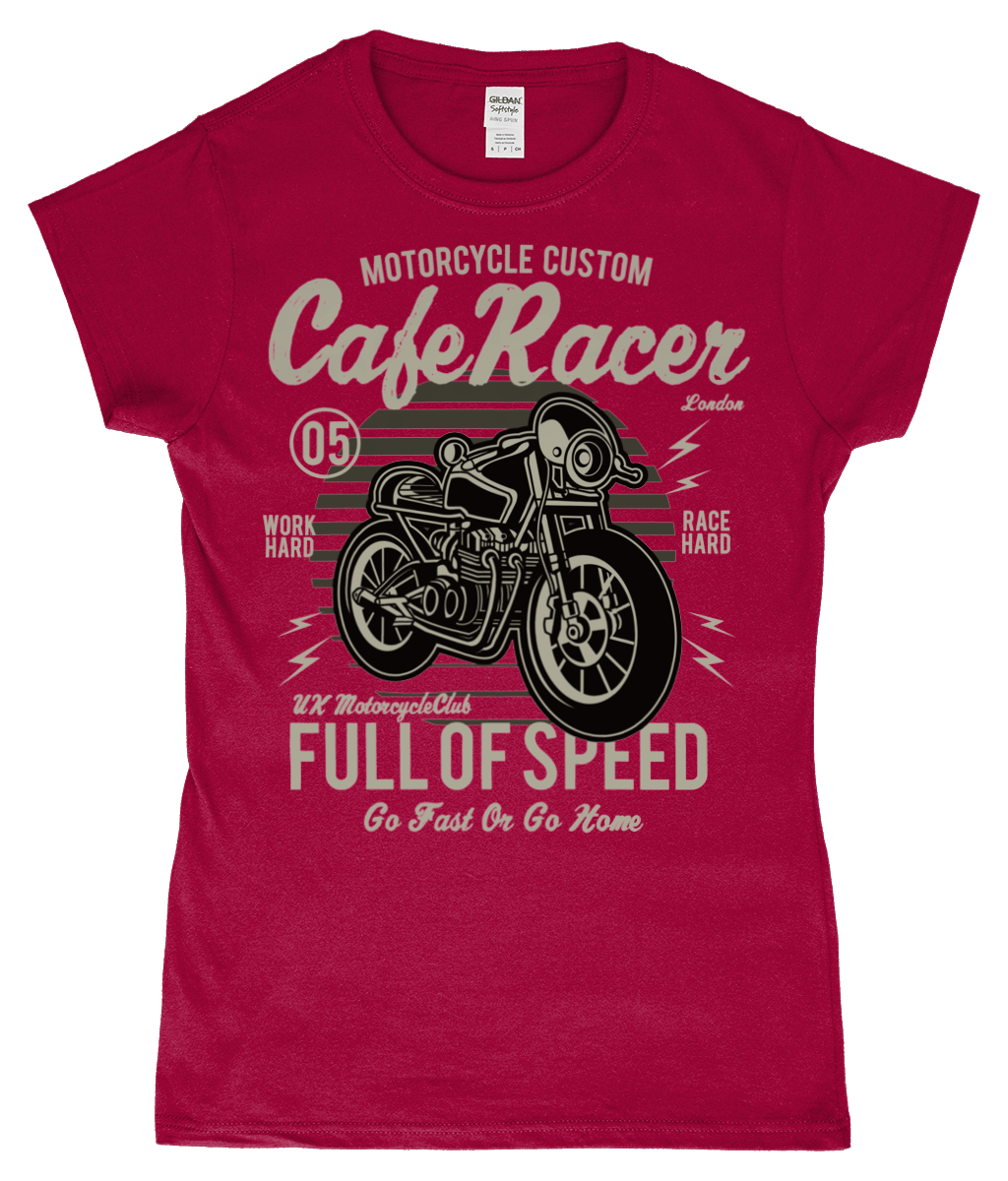 Cafe Racer v1 – Gildan SoftStyle® Ladies Fitted Ringspun T-Shirt - Vitesse T-Shirts UK