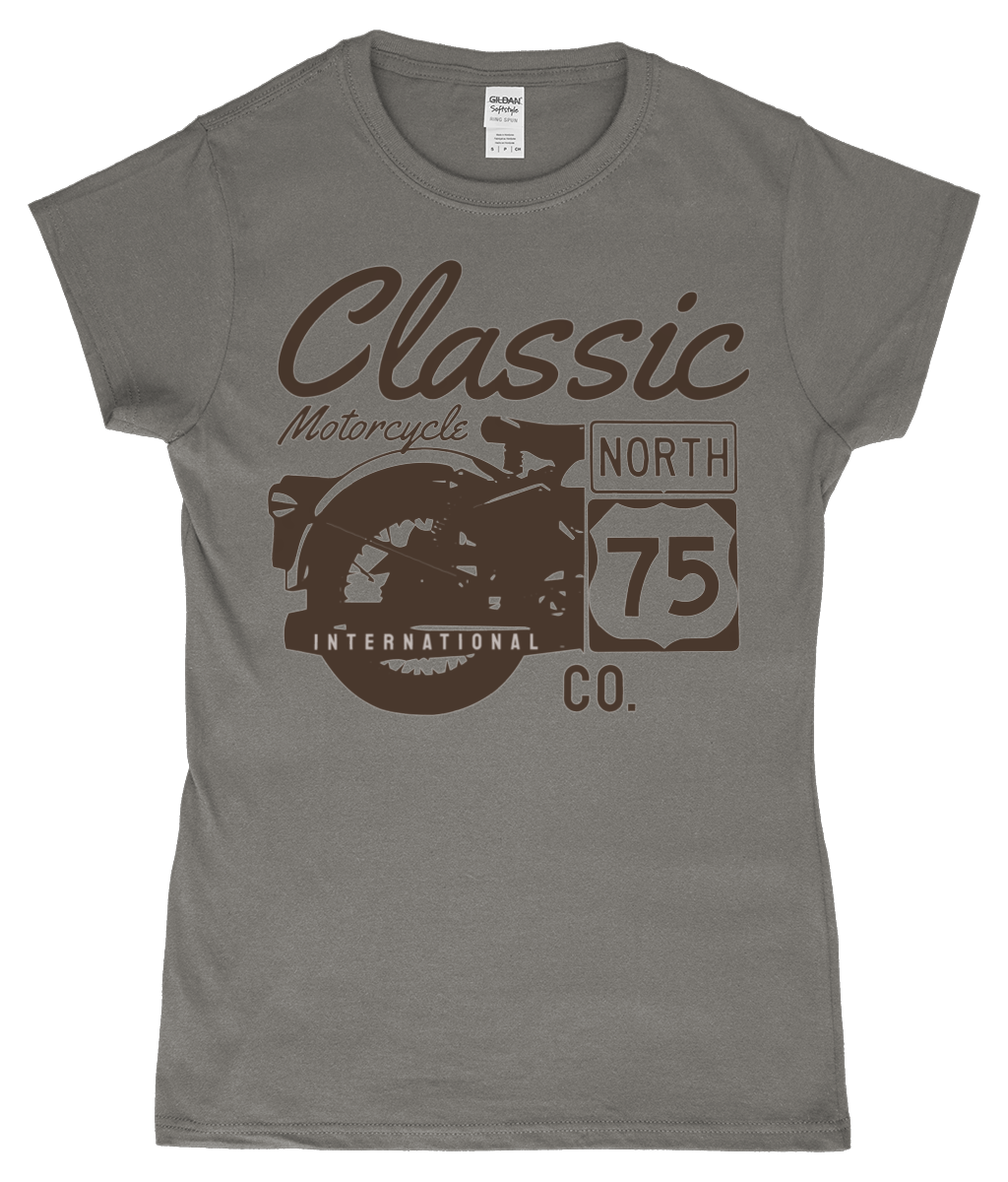 Classic Motorcycle 75 Black - Gildan SoftStyle® Ladies Fitted Ringspun T-Shirt