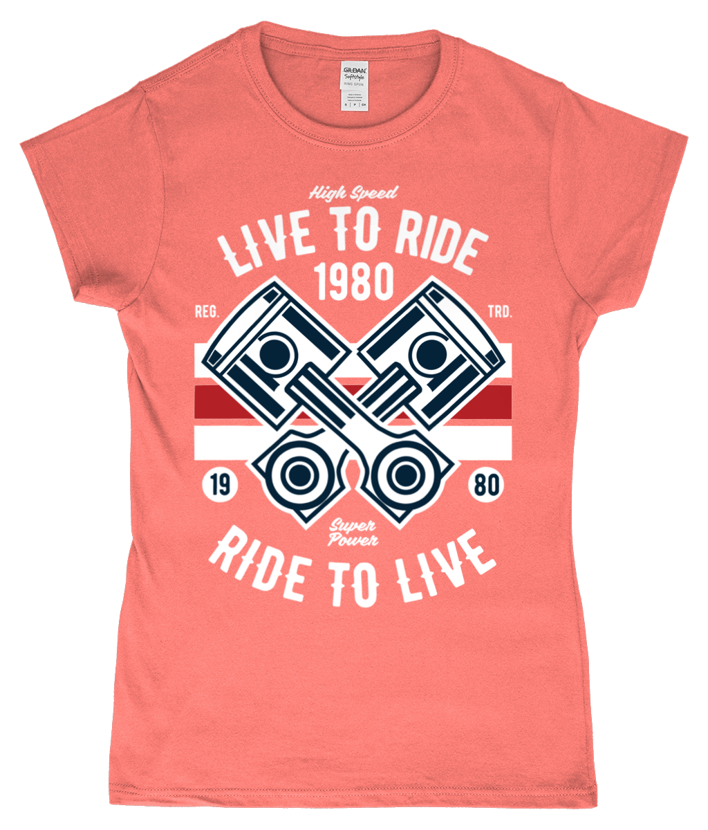 Live To Ride 1980 - Gildan SoftStyle® Ladies Fitted Ringspun T-Shirt - Vitesse T-Shirts UK