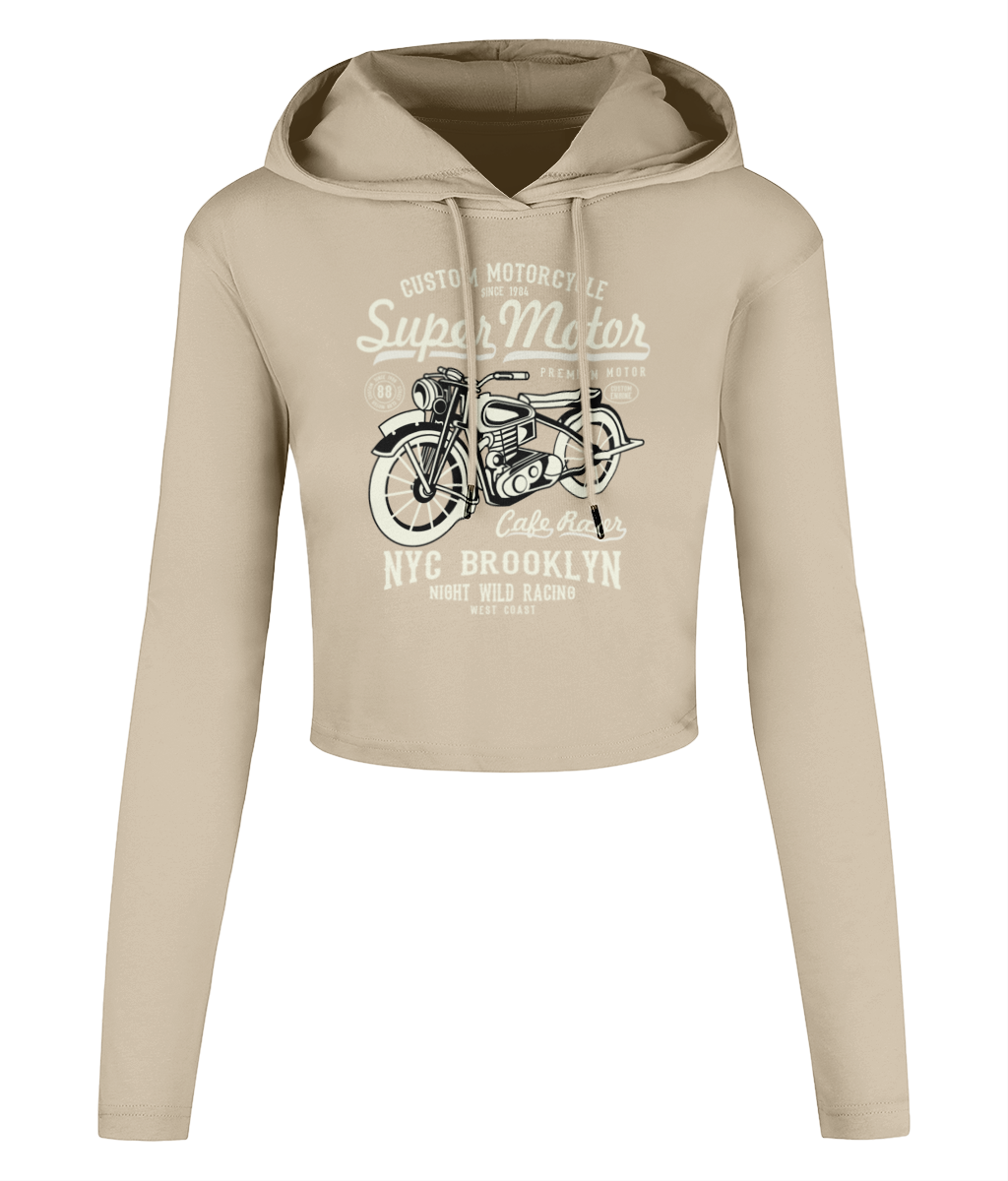 Super Motor - Women's Cropped Hooded T-shirt - Vitesse T-Shirts UK