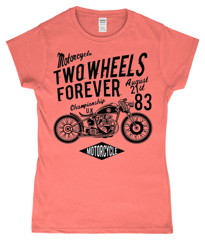 Two Wheels Forever Black – Gildan SoftStyle® Ladies Fitted Ringspun T-Shirt - Vitesse T-Shirts UK