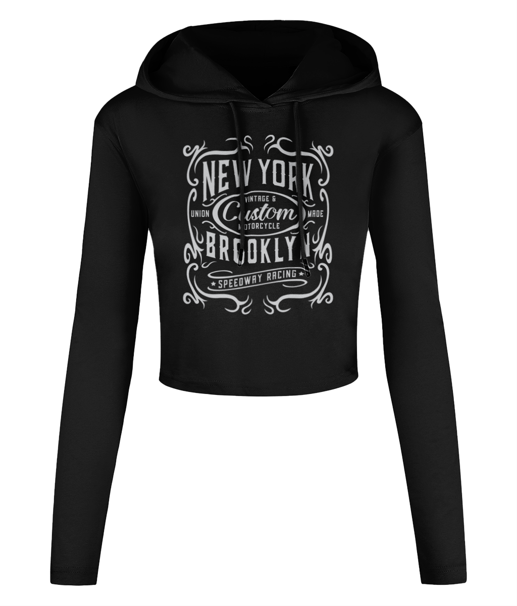 New York Motorcycle - Women's Cropped Hooded T-shirt