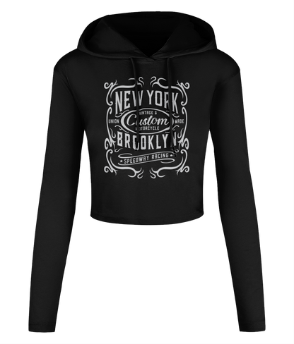 New York Motorcycle - Women's Cropped Hooded T-shirt