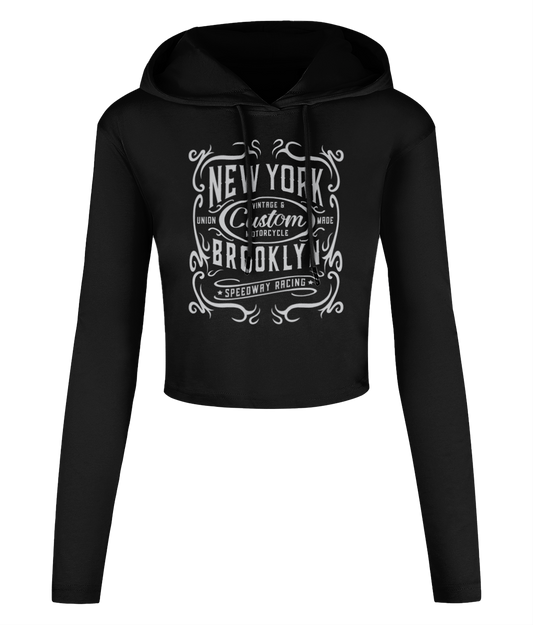 New York Motorcycle - Women's Cropped Hooded T-shirt