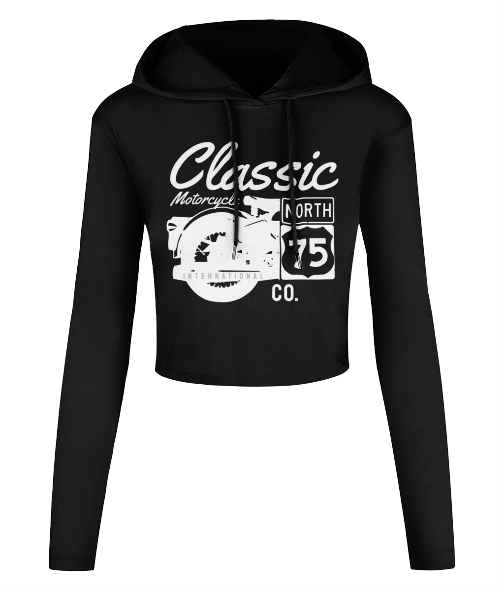 Classic Motorcycle 75 white - Women's Cropped Hooded T-shirt