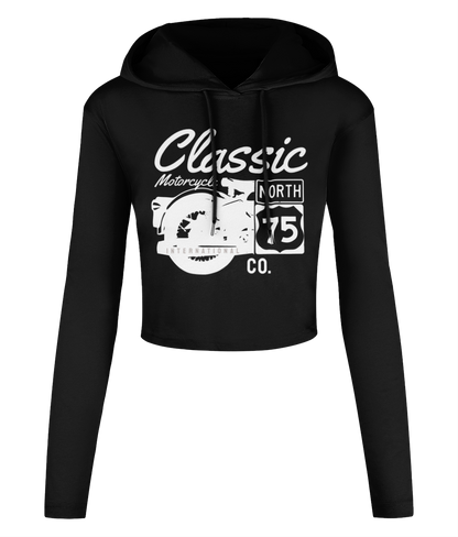 Classic Motorcycle 75 white - Women's Cropped Hooded T-shirt