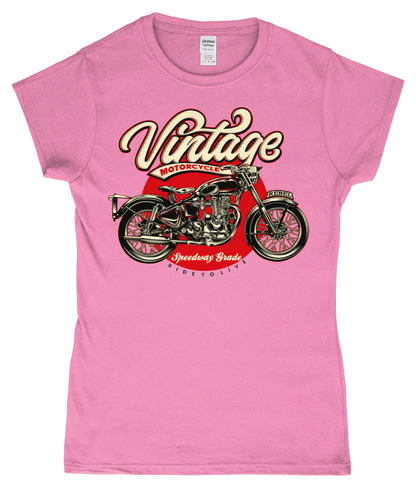 Moto vintage - T-shirt ajusté en fil filé à anneaux SoftStyle® pour femme