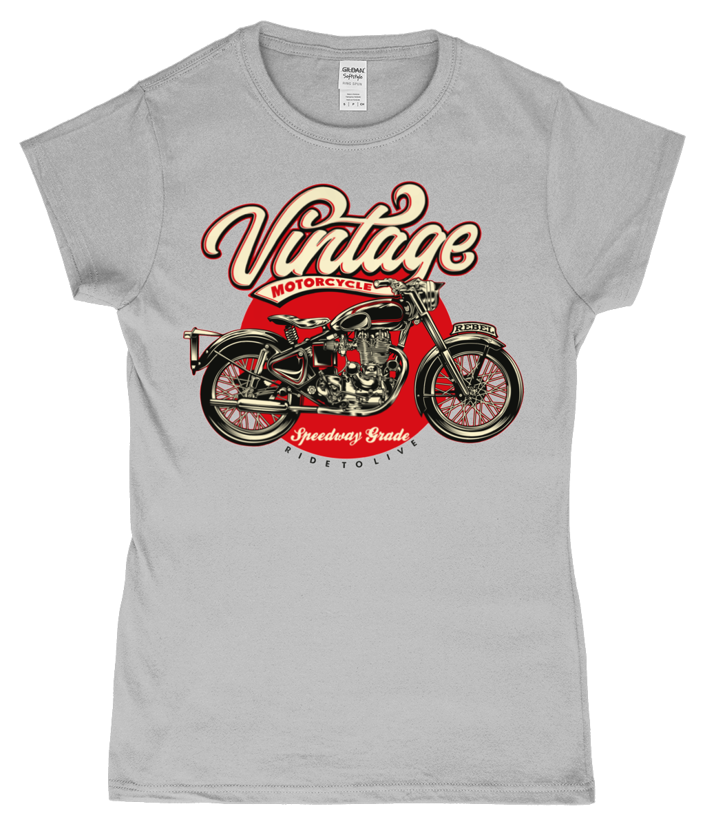 Moto vintage - T-shirt ajusté en fil filé à anneaux SoftStyle® pour femme