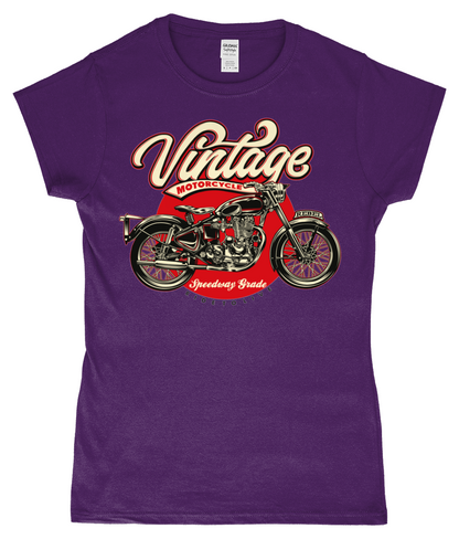 Moto vintage - T-shirt ajusté en fil filé à anneaux SoftStyle® pour femme