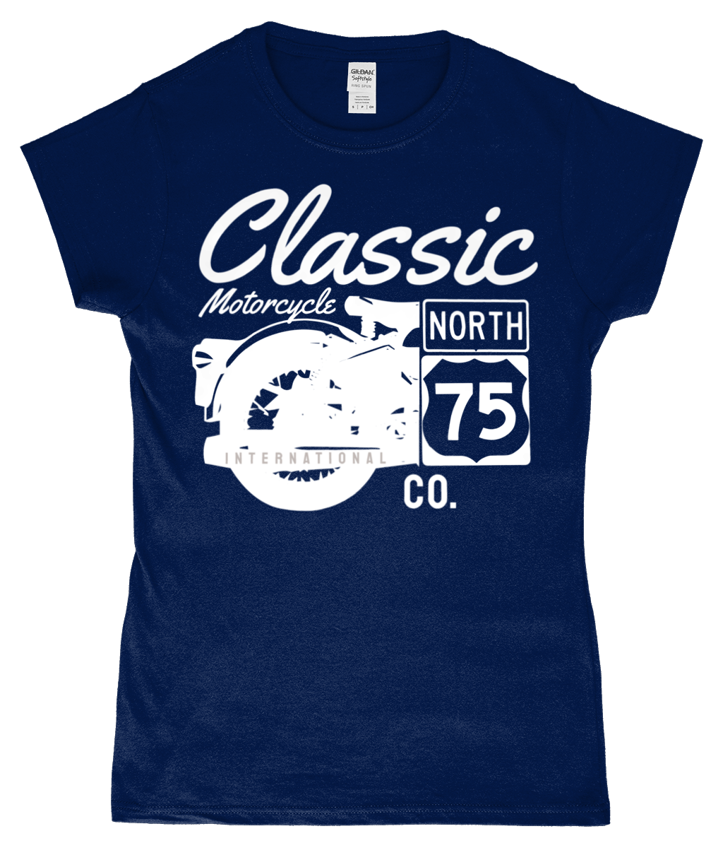 Classic Motorcycle 75 White - Gildan SoftStyle® Ladies Fitted Ringspun T-Shirt